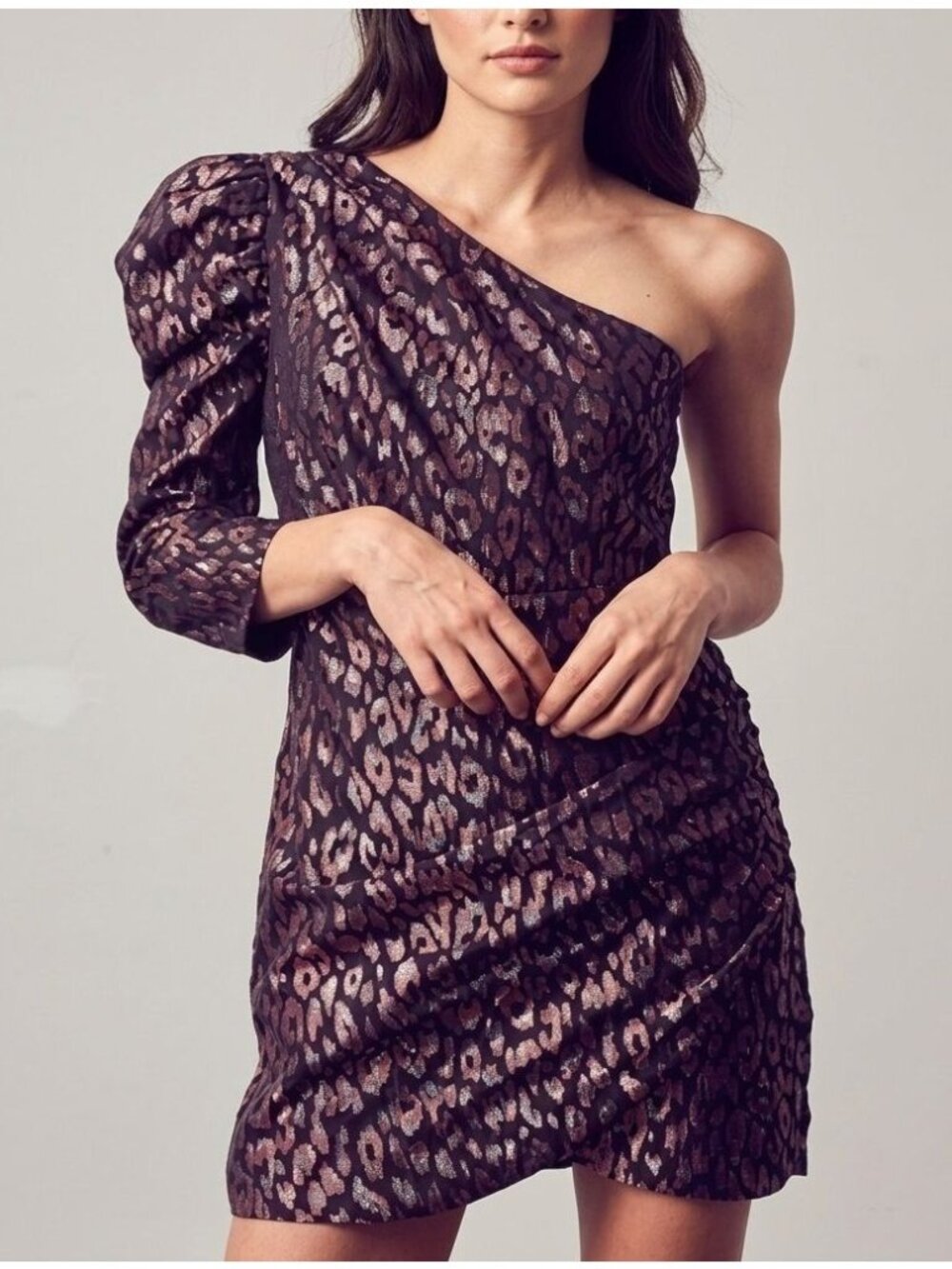 Women's - Do+Be Metallic Leopard Print One-Shoulder Mini Dress, Size Large